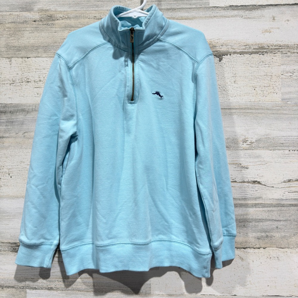 Tommy Bahama Pullover Boys M 7/8 Blue Half Zip Coastal Preppy *Flawed